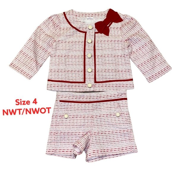 Janie and Jack Poppy Red Cropped Jacket & Shorts Suit Outfit Sz 4